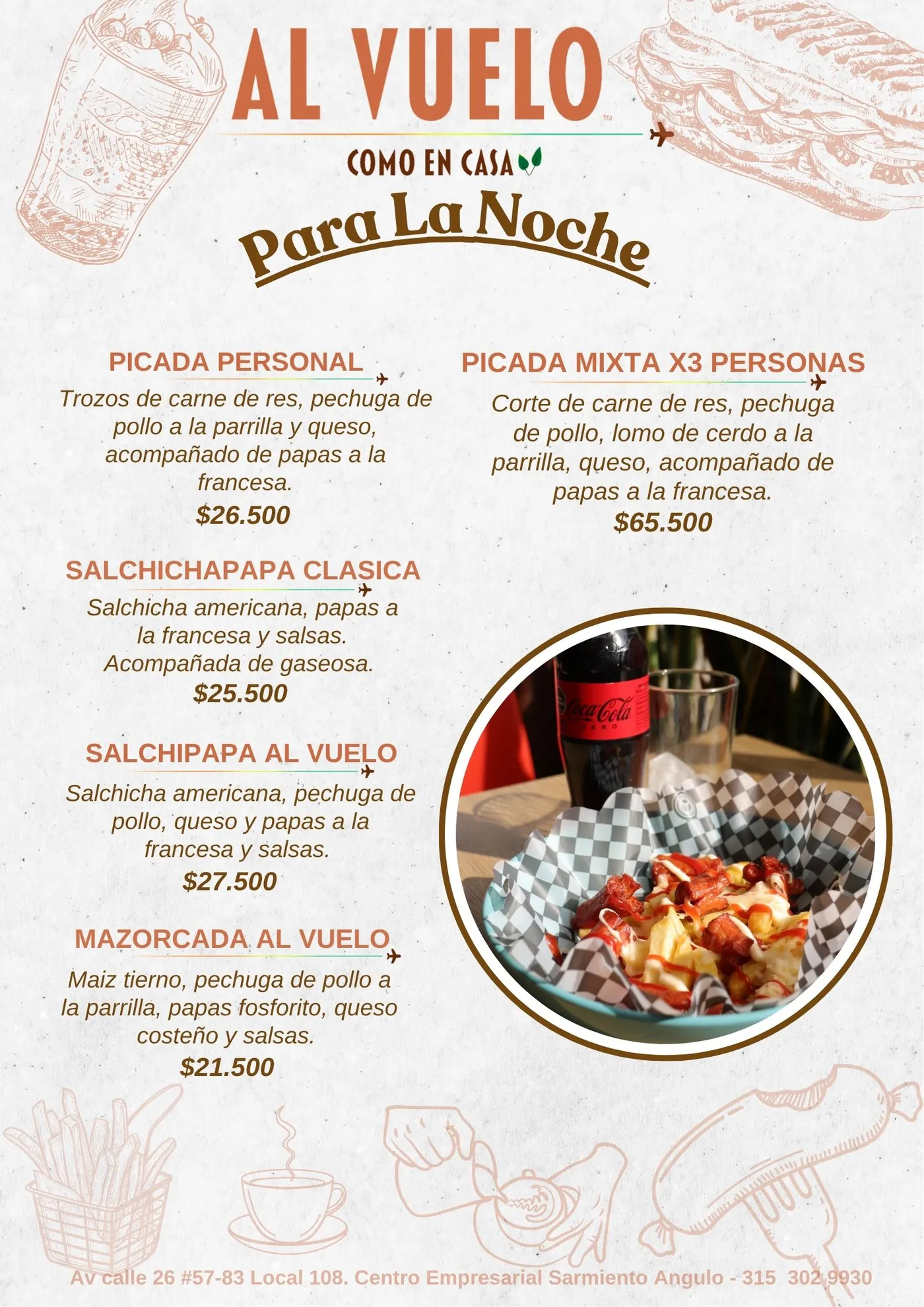 Para la noche en Al Vuelo: picadas, salchipapas y mazorcada